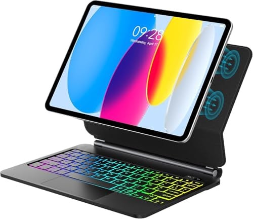 Magic Keyboard pour iPad (A16) 11ème Gén 11 2025/ iPad 10ème Gén 10.9 2022 | avec Pavé Tactile Multi-touch et Support Porte-à-Faux Suspendu, Rétroéclairage 7 couleurs AZERTY Français Clavier, Noir