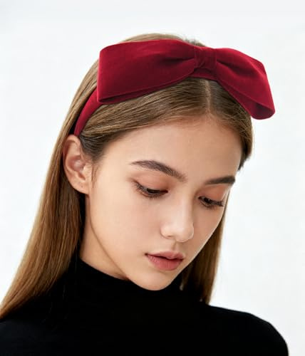 axy Haarreif mit große Schleife 16 cm x 5 cm aus Samt- Wunderschön Stirnband Haarband Haarschmuck Haarreifen HRS6 (Rot)
