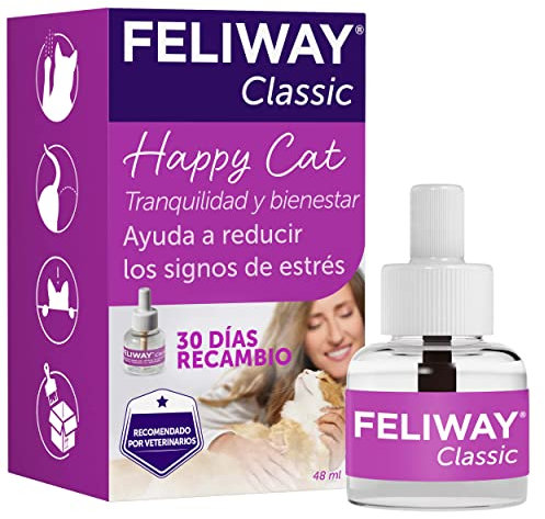 FELIWAY Classic - Recambio de feromonas calmantes para gatos (30 días, 48mililitro) - Ayuda a reducir los signos más comunes de estrés. Recomendado por veterinarios. Tranquilidad y bienestar.