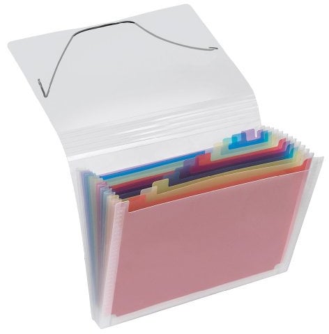 VELOFLEX 4446290 - Fardes à compartiments DIN A4, avec 12 compartiments et onglets, matière PP, subdivisions multicolores, transparent