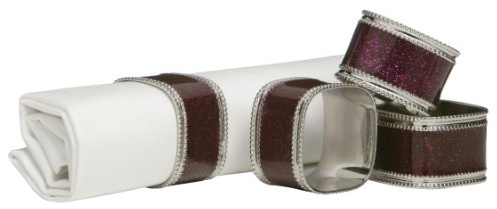 Premier Housewares Square Glitter Napkin Rings - Set of 4, Purple