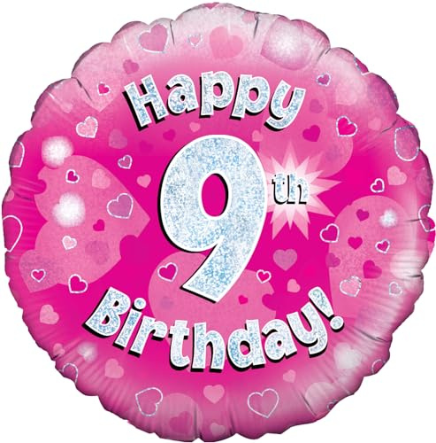 Oaktree 18 Happy 9th Birthday Pink Holographic Foil Balloon