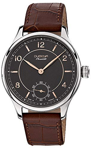 Dugena Herren-Armbanduhr 7000115 Epsilon 8, Handaufzug, anthrazitfarbenes Zifferblatt, Edelstahlgehäuse mit Glasboden, Saphirglas, Lederarmband, Dornschließe, 5 bar