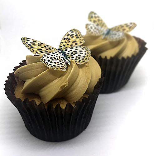 24 wunderschöne Kuchendekorationen mit Leopardenmuster, essbares Oblatenpapier, Schmetterlinge