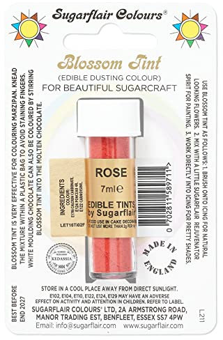 Sugarflair Blossom Tint Rose Food Colouring and Dusting Powder, Matt Finish, Brush On or Mix with Rejuvenator Spirit to Create a One of A Kind Cake - 7ml