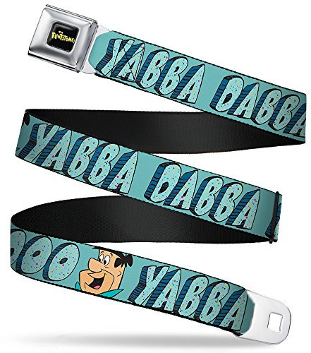 Buckle-Down Unisex-Erwachsene The Flintstones Sicherheitsgurt mit Logo von Fred Face Yabba Dabba DOO Blues, Schwarz/Gelb Gürtel, Mehrfarbig, 1.5 Wide-24-38 Inches in Length