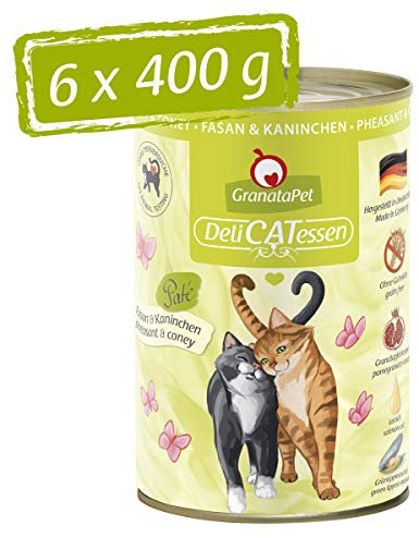GranataPet DeliCatessen Fasan & Kaninchen, Nassfutter für Katzen, Katzenfutter für Feinschmecker, Futter ohne Getreide & ohne Zuckerzusätze, 6 x 400 g
