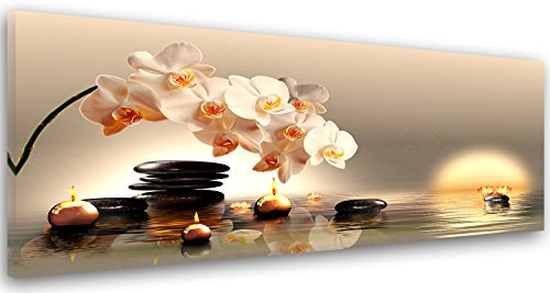 Feeby Impression sur Toile Fleurs Orchidée 150x60 cm 1pièce Tableaux Tableau Imprimée Image Photo Moderne Décoration Murale Artistique Photographie Design Cuisine Salon Chambre à coucher Zen Spa Beige