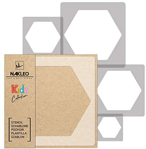 NAKLEO Schablonen Malen für Kinder, 5 Stück Set 9x9 bis 34x34cm Honig Honigwabe Sechseck, Wiederverwendbare Kunstoff Kinderzimmer Malvorlage Raumdekoration, Basteln DIY Wand Möbel Papier