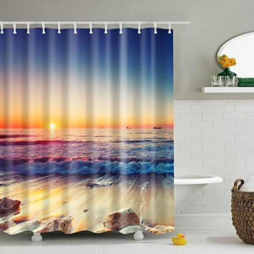 JameStyle26 Duschvorhang Vorhang Digitaldruck inkl. Vorhangringe Anti Schimmel Strand Beach Orient Tier Motiv Badezimmer Badewanne waschbar (Sonne, 180 x 200 cm)