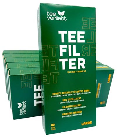 teeverliebt - 12 Packungen Teefilter aus Papier für losen Tee á 80 Stück I Größe L I Teebeutel zum Selbstbefüllen I Teesackerl I Einweg Teebeutel