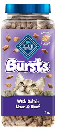Blue Buffalo Bursts Crunchy & Creamy Cat Treats, Great for Training, Delish Liver & Beef, 12-oz. Tub