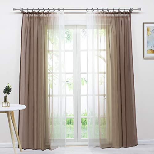 Delien Voile Gardine mit Farbverlauf Design transparenter Vorhang mit Kräuselband Wohnzimmer Fensterschals (2 Stück, je 245x140cm), braun