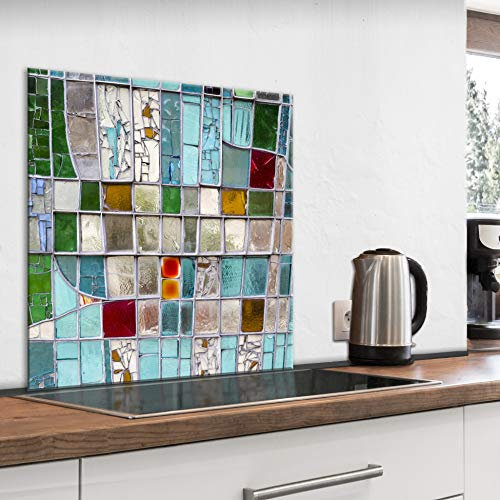 murando Protection de Verre de Cuisine Plaque de Protection en Verre Trempé Tableau Décoratif Design 80x80cm Abstrait Mosaïquea carrelage f-B-0279-aq-a