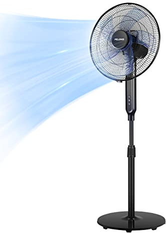 Pelonis PFS40D6ABB - Ventilatore a pavimento con motore DC ultra silenzioso, 40,6 cm, con ventilatore a pavimento, alta efficienza energetica, timer 12 ore, telecomando, regolabile in altezza, colore: