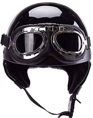 ZLYJ Vintage Casque Moto Noir Casque Mobylette avec des Lunettes De Pilote, Face Ouverte Demi Helmets, Harley Casquepour Homme Femme Adulte, Homologué ECE