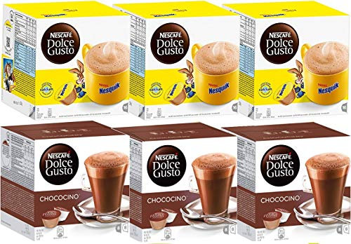 Capsules Nescafé Dolce Gusto • Pack Familial Multi-Boissons en qualité professionnelle (Chocolat • Pack Nesquik + Chococino, Lot de 6 x 16 capsules)