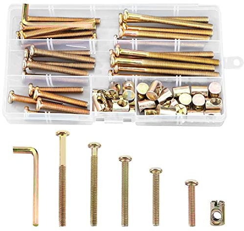 Tornillos de Tuercas de Barril M6 Tornillos para Muebles de Acero al Carbono Zinc Plateado para Camas Cunas Sillas 40/50/60/70/80mm 50 Piezas