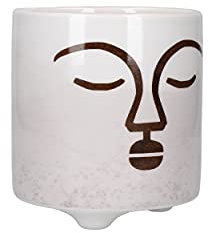 KitchenCraft - Pot de Fleurs pour Petites Plantes d'Intérieur, Dolomite, Motif Visage Abstrait Marron, 10 x 10 x 11 cm