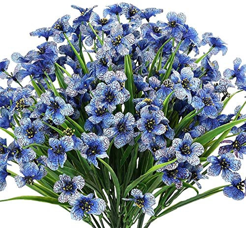 Ruiuzioong Flores Artificiales de Color Violeta para Exteriores, Resistentes a los Rayos UV, 6 Unidades, no se decoloran, Plantas de plástico sintético, decoración del hogar (Azul)