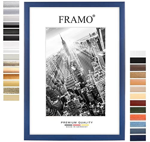 FRAMO35 30x40 Cadre Photo (Bleu foncé), Cadre en Bois MDF de 35 mm de Large avec vitre en Verre synthétique incassable et Anti-reflet et paroi arrière Stable