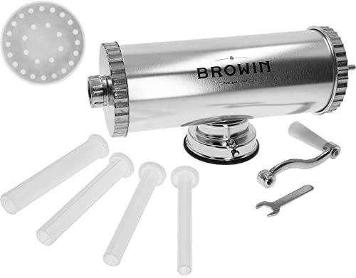 BROWIN® Manuell Wurstfüller aus Edelstahl 311020 | 2,5 kg horizontale Wurstmaschine | Wurstfüllmaschine für Küche und Restaurants | Wurstpresse | Machine für hausgemachte Wurst, Cevapcici & Cannelloni