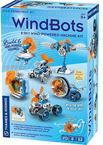 Thames & Kosmos WindBots 6-in-1 Engineering STEM Kit | Build 6 Wind-Powered Bots, No Batteries/Electricity Required | Explore Wind Technology, Gear Ratios & More | Full-Color Manual & Experiment Guide