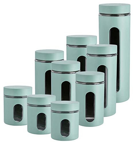 for friends Vorratsdosen Set Sichtfenster rund, Edelstahl Türkis Mint-Grün, Glas-Ausschnitt 9er Pack, Vorratsbehälter Küche Deckel, Aufbewahrungsbehälter für Lebensmittel, Durchmesser 10 cm