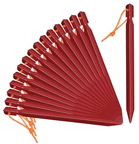 Grassman Zeltheringe, 7075 Aluminium-Zeltheringe, robust, leicht, Bodenheringe, langlebig und sicher, Metall-Camping-Spikes, Rot, 16 Stück