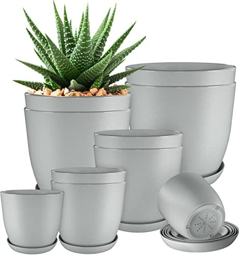 Utopia Home 10er-Pack Blumentopf 18/17/15/13/12 cm Übertopf mit Untertasse Für Küche, Balkon Blumentöpfe mit Untertasse Gartenpflanzen Sukkulenten, Baumschule Blumentopf für Zimmerpflanzen Grau.