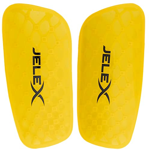 JELEX Protector ergonomische Fußball Schienbeinschoner in blau, gelb oder grün. Für Kinder, Damen und Herren. Leicht, klein und langlebig. Bein Schutz zur Vermeidung von Verletzungen