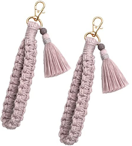 CHUQING Schlüsselanhänger Makramee Schlüsselband Kurz Geflochten Armband Boho Schlüsselbund Stoff für Frauen Mädchen Damen Lila
