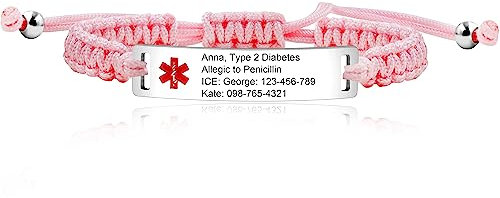 Uloveido Y3944-UK Medizinisches Notfall-ID-Armband, lasergraviert, Epilepsie, verstellbares Armband für Männer und Frauen, Notfall, Erste Hilfe, handgefertigt, geflochten, Gesundheitswarnung,