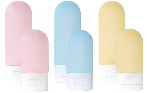 SamHeng 6 Pcs Travel Bottles for Toiletries, 3 Colors 30ml/50ml Refillable Squeezable Container, Small Empty Plastic Leak Proof Squeeze Bottles for Liquids Shampoo Conditioner Lotion Shower Gel