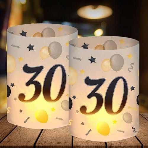 12 Windlicht Tischdeko 30 Geburtstag, Deko 30 Geburtstag Frau Mann, 30 Jahre Happy Birthday Tischdeko, Geeignet für Teelichter oder Kerzen