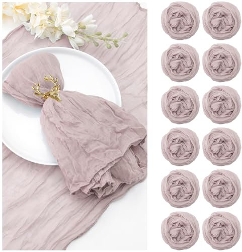 Seihtuch-Servietten mit Falten, vielseitig einsetzbar, für Abendessen, Hochzeit, Muttertag, 50,8 x 50,8 cm, schmutziges Rosa, 12 Stück