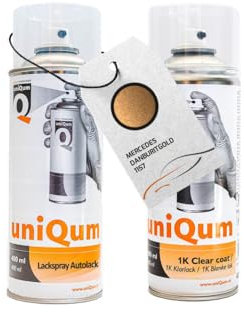 uniQum Spraydose Autolack + Klarlack für MERCEDES DANBURITGOLD 1157 Autolack Reparatur 2x 400 ml