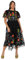 Maya Deluxe Women's Midi Dress, Black, Puff Sleeves, Round Neck, Floral Embroidered Open Back Tie A-line Occasion Evening, Size 24