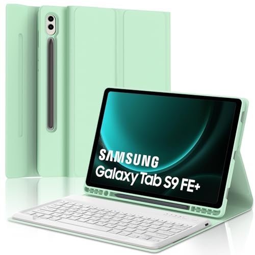 IVEOPPE Teclado Samsung Galaxy Tab S9 FE Plus 12.4 2023, Funda con Teclado España Ñ Bluetooth Samsung Galaxy Tab S9 Plus 12,4 2023 (SM-X810/X816B/X818U), Hierba Verde