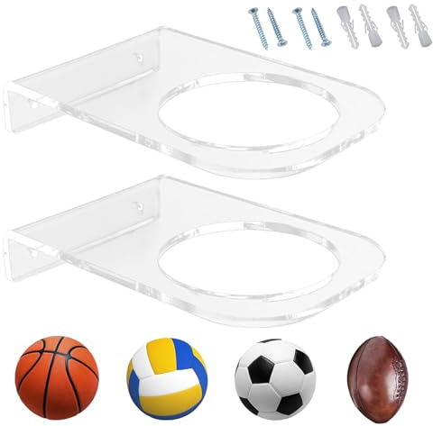 2 Stück Ballhalterung Wand Aus Acryl, Transparent Ball Halterung Wand Ballhalter, Display Basketballhalter Wandhalterung, Wandhalterung Sportball Rack Für Fußball, Basketball, Volleyball, Rugby