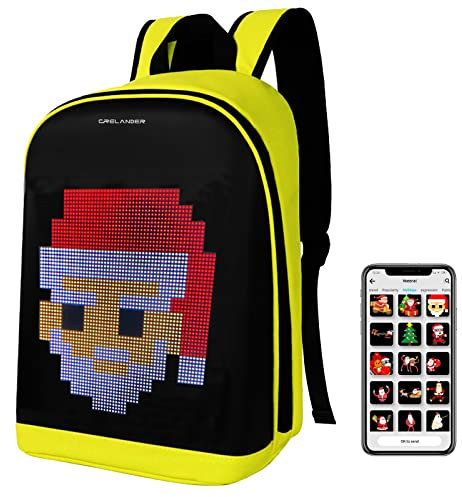 Pixel Art Laptop Rucksack Dynamic College Computer Umhängetasche Crelander Personalisierte Geschenke für Frauen und Männer, App-gesteuerte 64X64 RGB LED-Bildschirm (yellow)