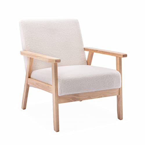 Alice's Home - Skandinavischer Sessel aus Holz und Bouclé Stoff, Isak, Teddystoff B 64 x T 69,5 x H 73cm