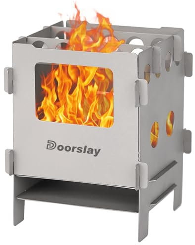 doorslay Tragbarer Campingkocher Holzofen, Faltbarer Hobo Kocher, Mini Holzvergaser für Picknick BBQ Camping Wandern Reisen Rucksackreisen
