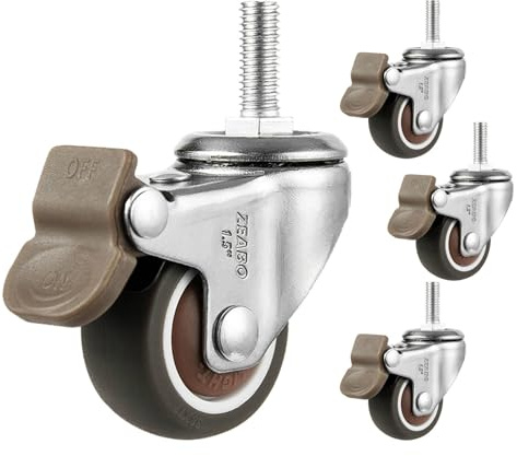 Lenkrollen Mit Bremse,Gummi Möbelrollen,Schwenkrollen Ohne Bremse,Transportrollen,Trolley Stuhl Ersatzrollen Für Möbel,Schwerlastrollen, Warenkorbrollen Geräuscharm,4 Stück,4Brakes-50mm/M10
