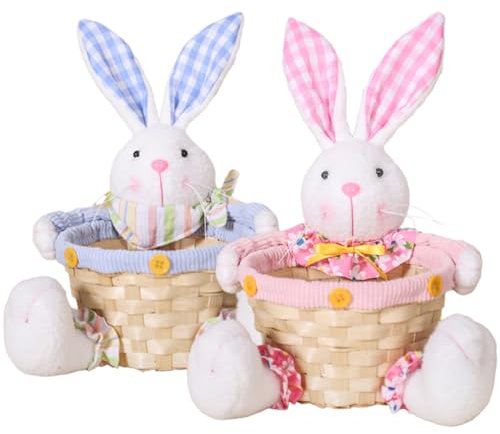 POPETPOP 2pezzi Cestino Portabomboni Pasquale Con Pupazzo Di Coniglio Da Decorazione Per Pasqua e Stoccaggio Di Dolciumi e Pratico e Delicato