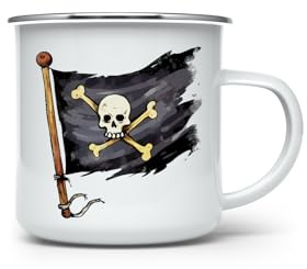 MAXIKIWI - Durable Enamel Coffee or Tea Camping Mug for Indoor Outdoor Use - Pirate Collection - 350ml