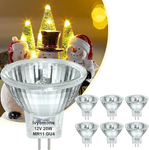 Ivyemons GU4 Halogen 20W - 6er Pack Halogen 12V 20W MR11 mit GU4 Sockel, Dimmbar 2800K Warmweiß, Langlebig MR11 für Stromschienen, Präzisions Glasfaserkolben