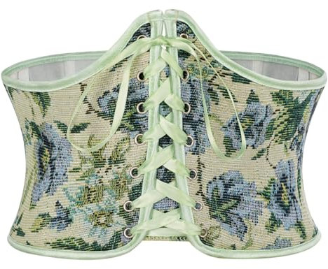 SCARLET DARKNESS Damen Retro Gürtel Lace-up Korsett Gürtel Waspie Breiter Taillengürtel Gelbe mit Blauen Blumen 44