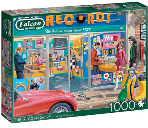 Falcon The Record Shop - 1000 Piece Jigsaw Puzzle for Adults - Beautifully Illustrated 1000Pc Adults Jigsaw Puzzle - Fun Activity for at Home, Puzzles for Rainy Days, Birthday Jumbo