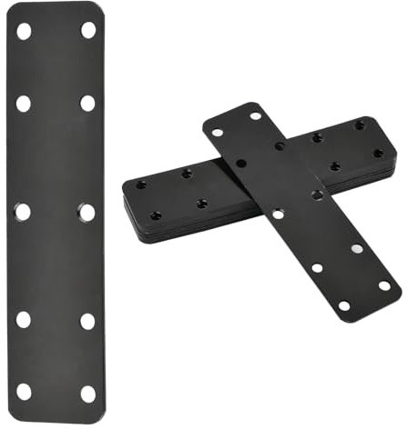 10 Piezas Placas de Unión Planas, 140 X 35 mm Pletinas Metalicas Planas, Pletinas de Acero, Placas Perforadas, Conectores Planos, Planchas Planas, Galvanizado, Negro